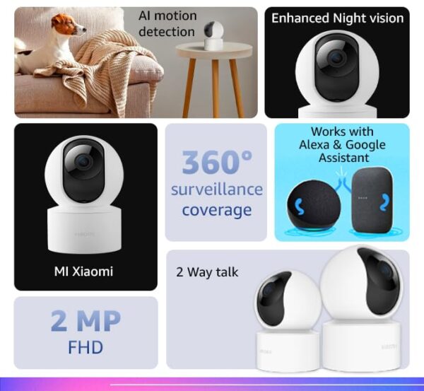 Xiaomi Mi Wireless Home Security Camera 2i | Full HD Picture | 360 View | 2MP CCTV | AI Powered Motion Detection | Enhanced Night Vision| Talk Back Feature (2 Way Calling), 1080p, White - Image 4