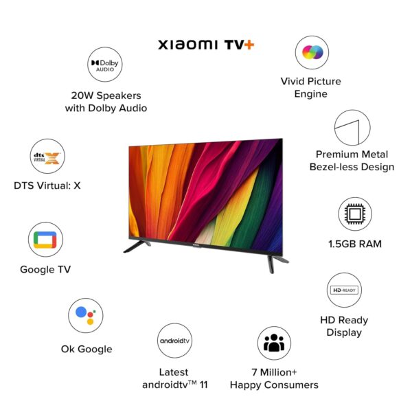 MI Xiaomi Smart TV A 80 cm (32) HD Ready Smart Google LED TV L32MA-AIN (Black) - Image 6