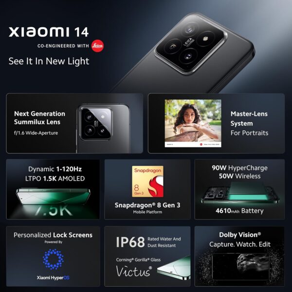 Xiaomi 14 (Black, 12GB RAM, 512GB Storage) | 50MP Leica Professional Optics | 120 Hz 1.5K LTPO AMOLED | SD 8 Gen 3 Hyper OS - Image 8